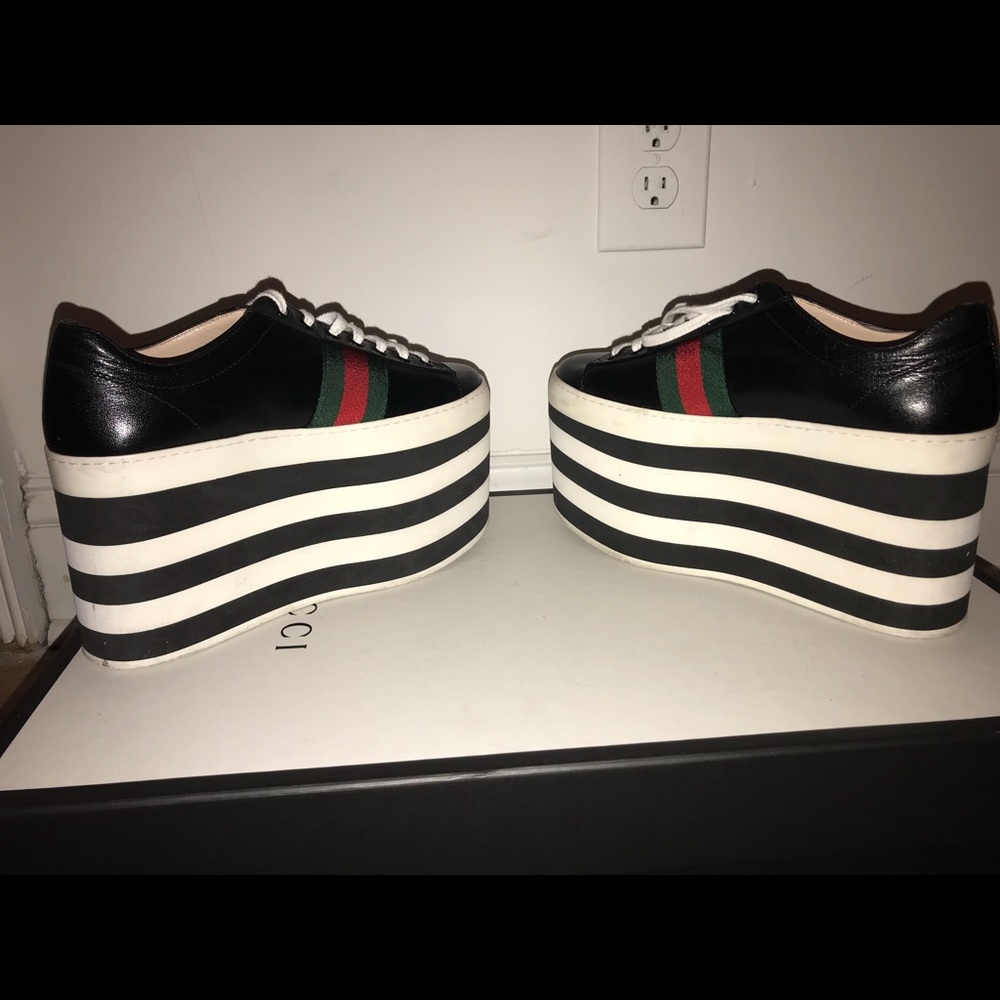 Gucci Black Leather Platform Shoes